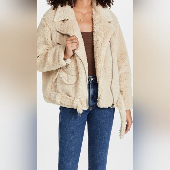 Free People So Cozy Slouchy cream sherpa moto jacket size small - Picture 2 of 11